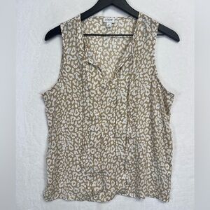 J. Crew Tank Top M Sleeveless Pleated Tie Neck Leopard Cheetah Animal Print